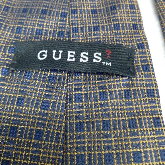 Guess Men's Tie Geometric Tattersall Silk Gold - Picture 4 of 6